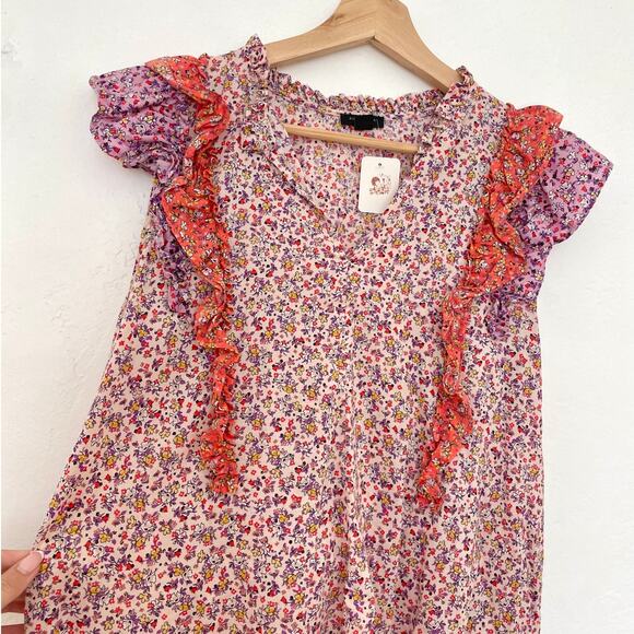 Ann Taylor – Petite Pink Ditsy Floral Ruffle Blouse - Picture 7 of 11